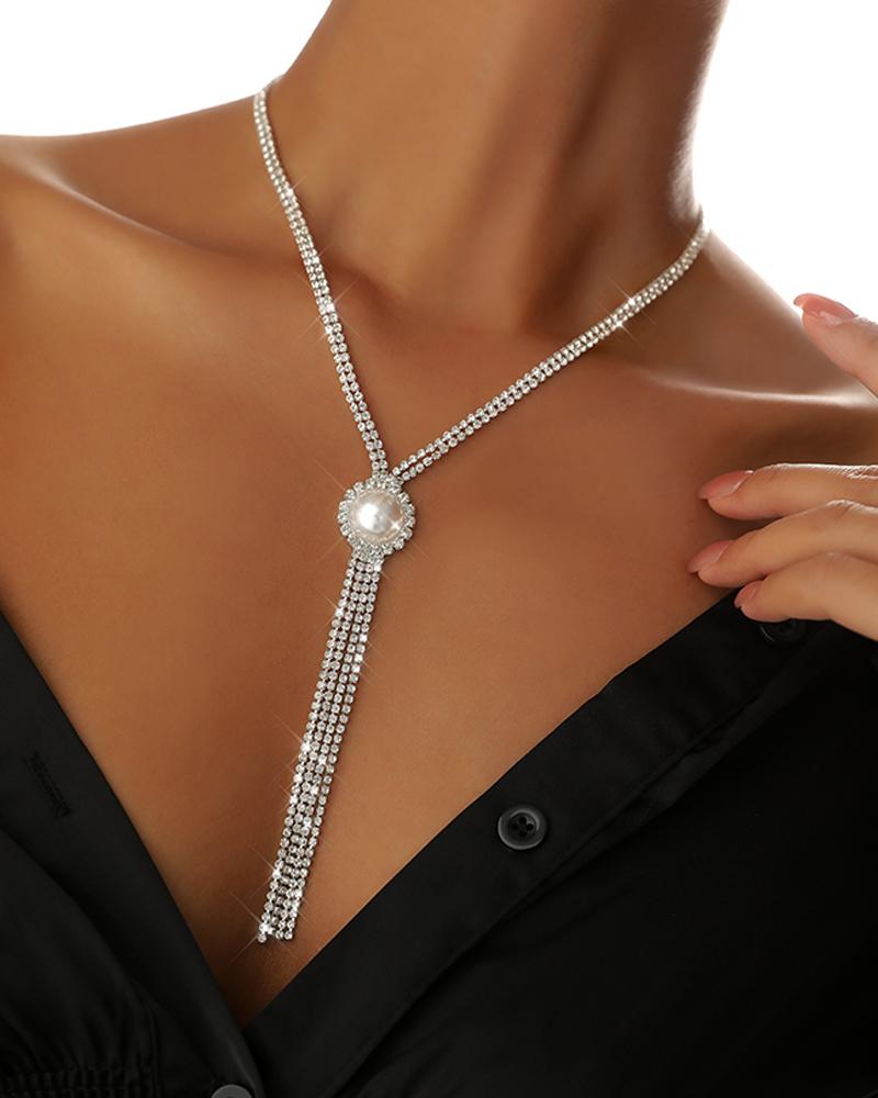 

Beaded Studded Tassel Design Necklace, Silver