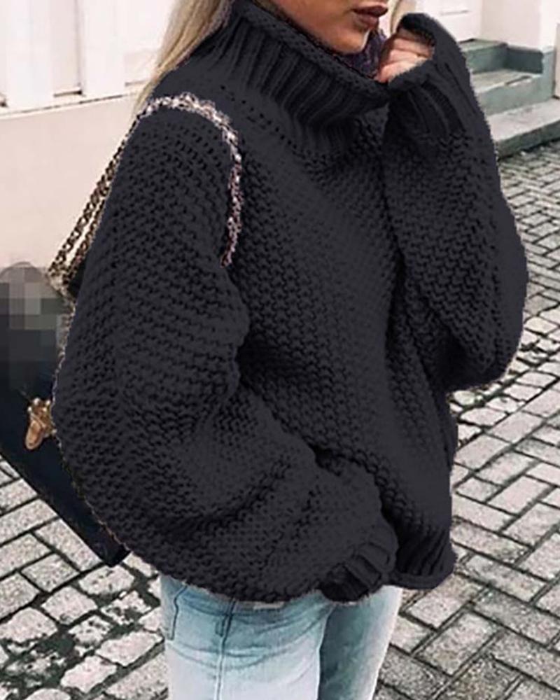 

Solid Batwing Sleeve Casual Sweater, Black