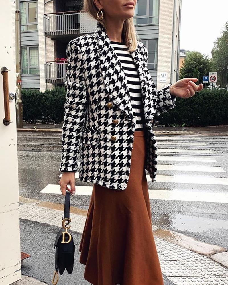 

Shawl Collar Button Houndstooth Blazer