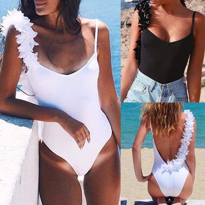 

Seductive Lace Applique Open Back One-piece Swimwear, Pink;white;blue