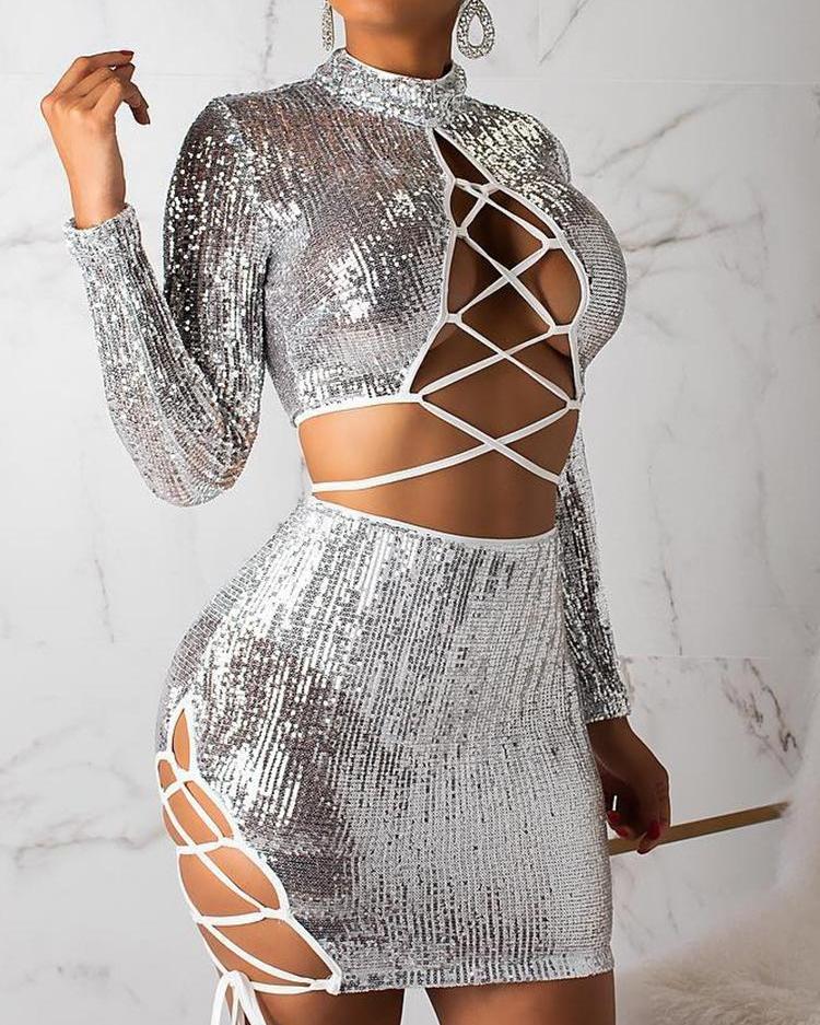 

Crisscoss Crop Sequin Top & Mini Skirt Set