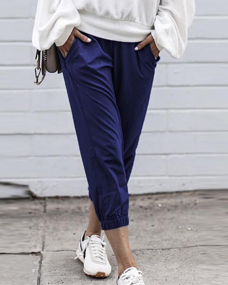

Waistband Cuffed Pants, Blue