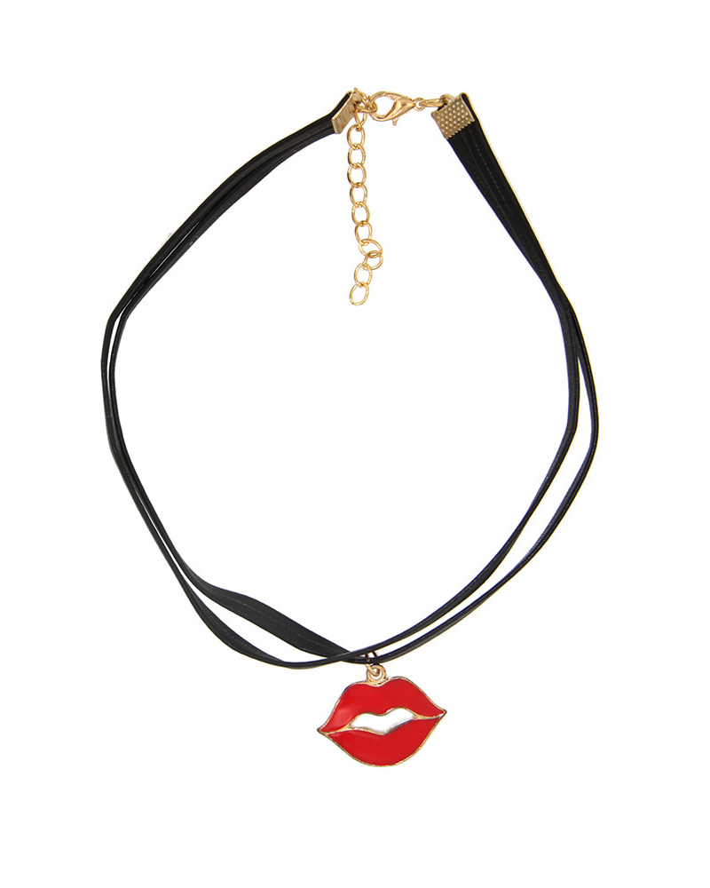 

Lip Pattern PU Pendant Necklace, Black