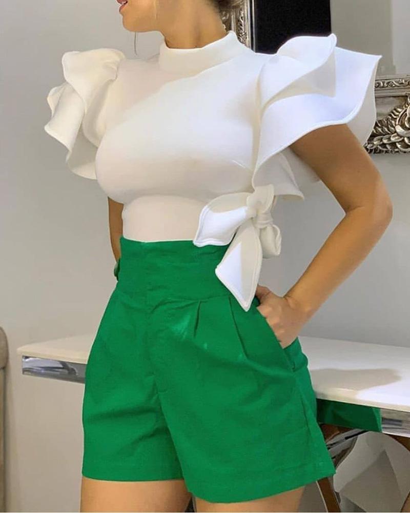 

Layered Ruffles Design Knotted Blouse, White