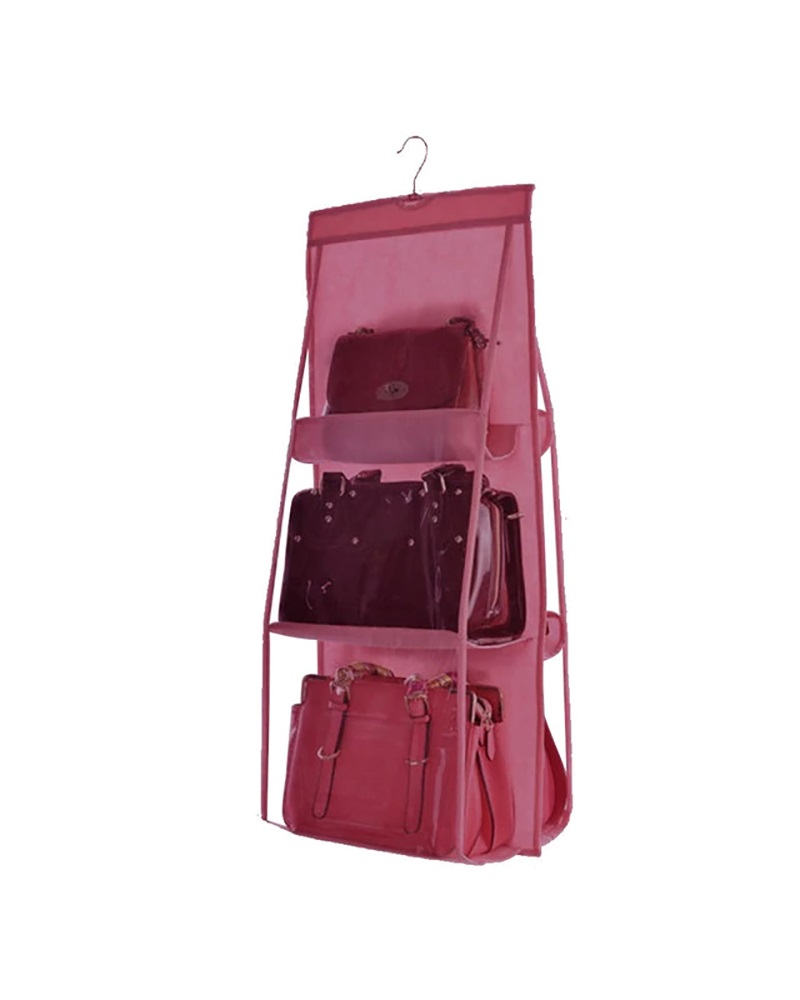 

6 Pocket Hanging Bag Organizer Wardrobe Transparent Storage Bag, Hot pink