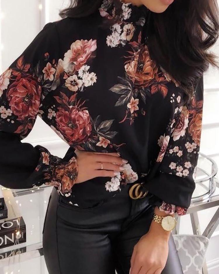 

Allover Floral Print Long Sleeve Blouse