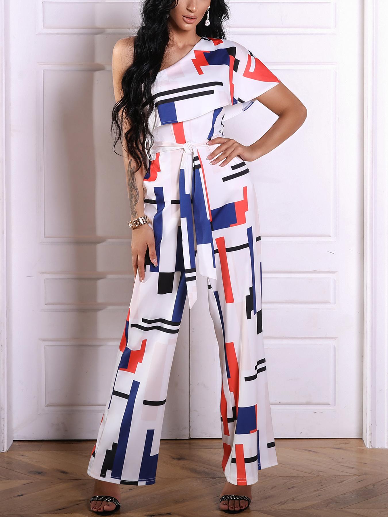 

Geo Print One Shoulder Wide Leg Jumpsuit