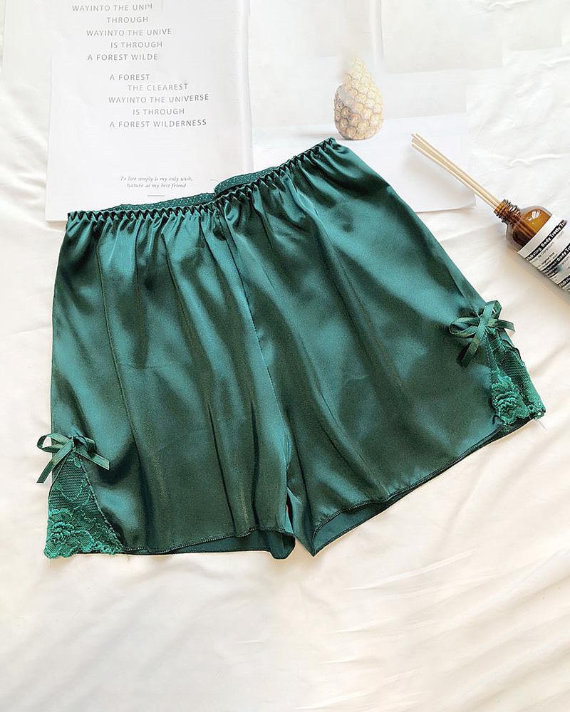 

Lace Trim Satin Shorts, Green