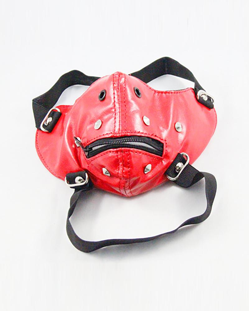 

Breathable Zipper Punk Leather Motorcycle Biker Face Mask, Red