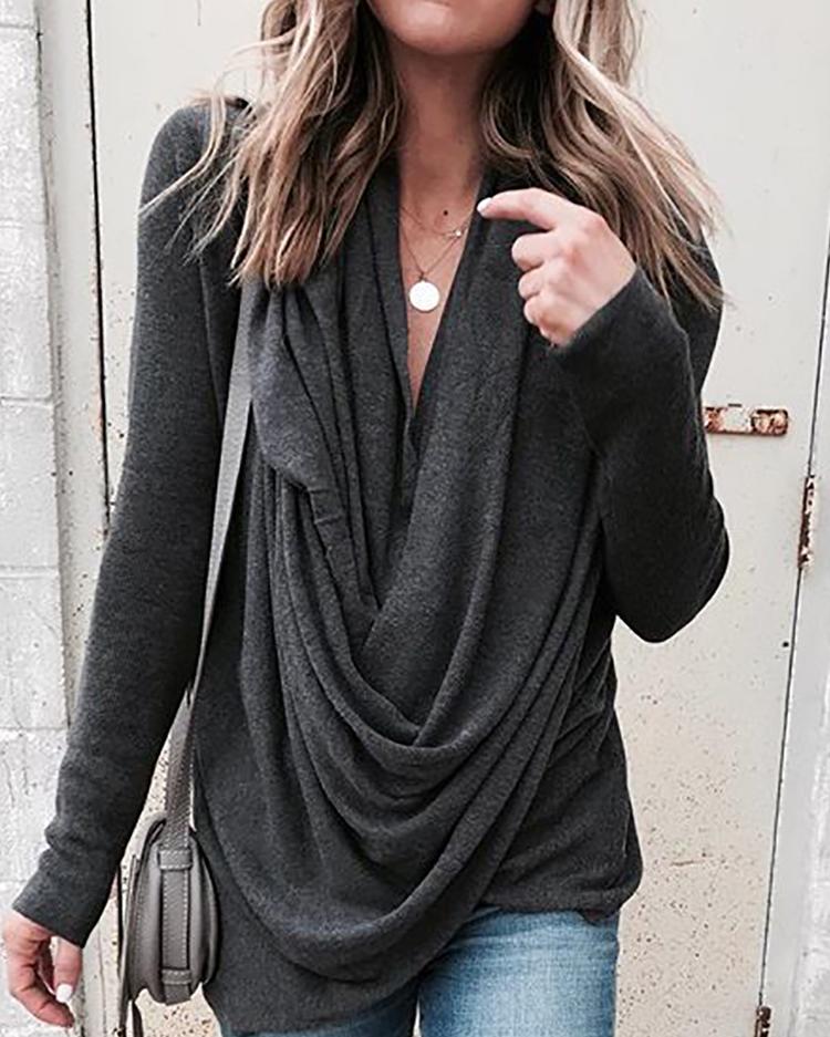 

Fashion Solid Twisted Drape Front Top