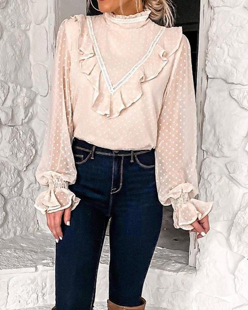 

Polka Dot Ruffle Bell Sleeve Top