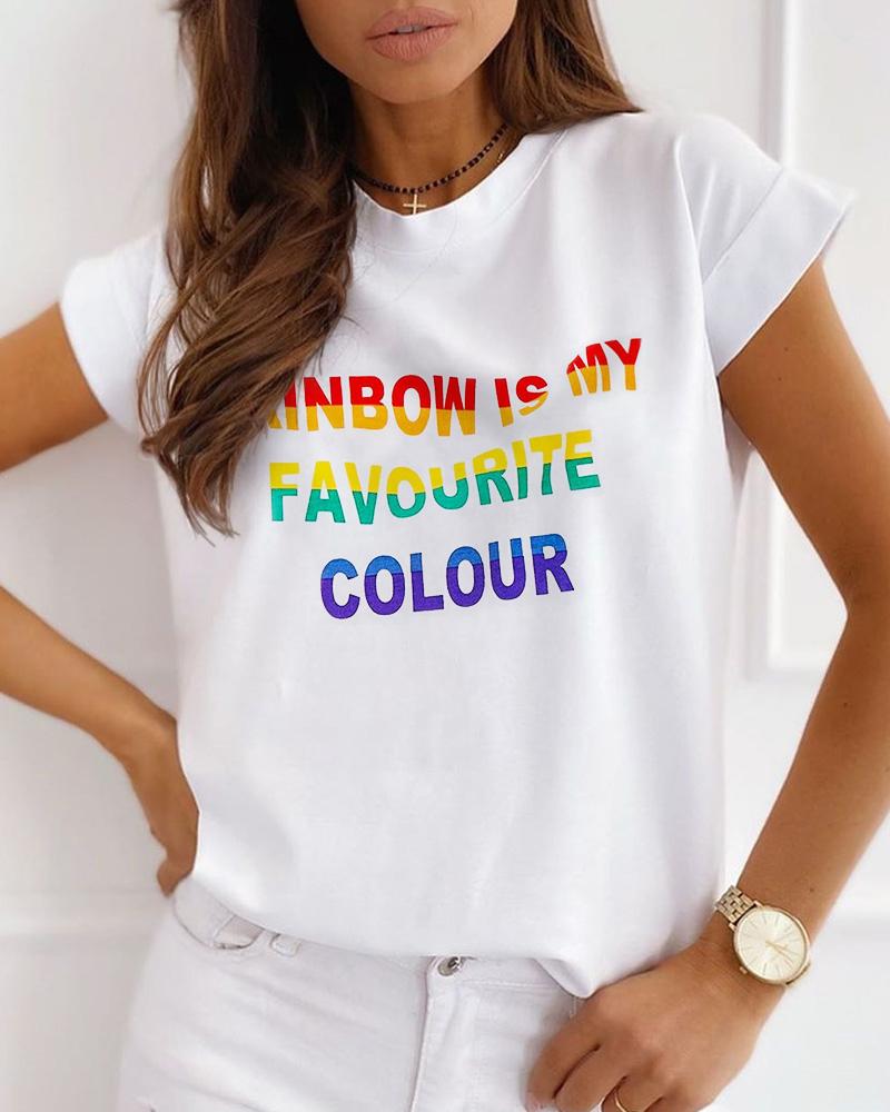 

Letter Print Colorblock Casual T-shirt, White