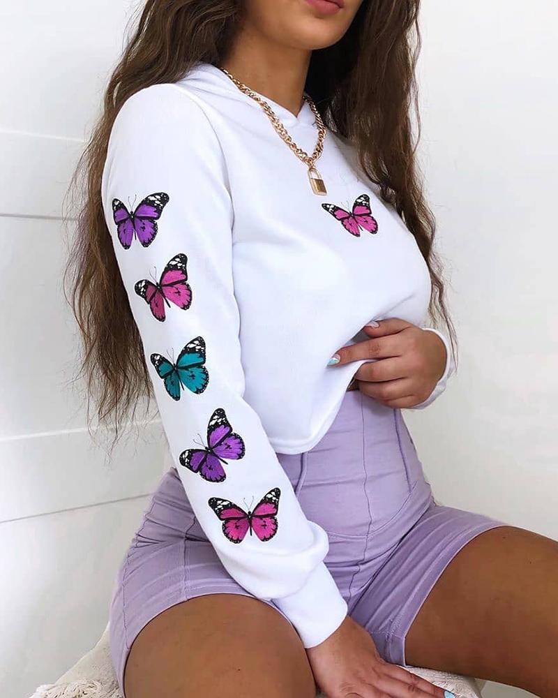 

Butterfly Long Sleeve Hooded Sweatshirt, White