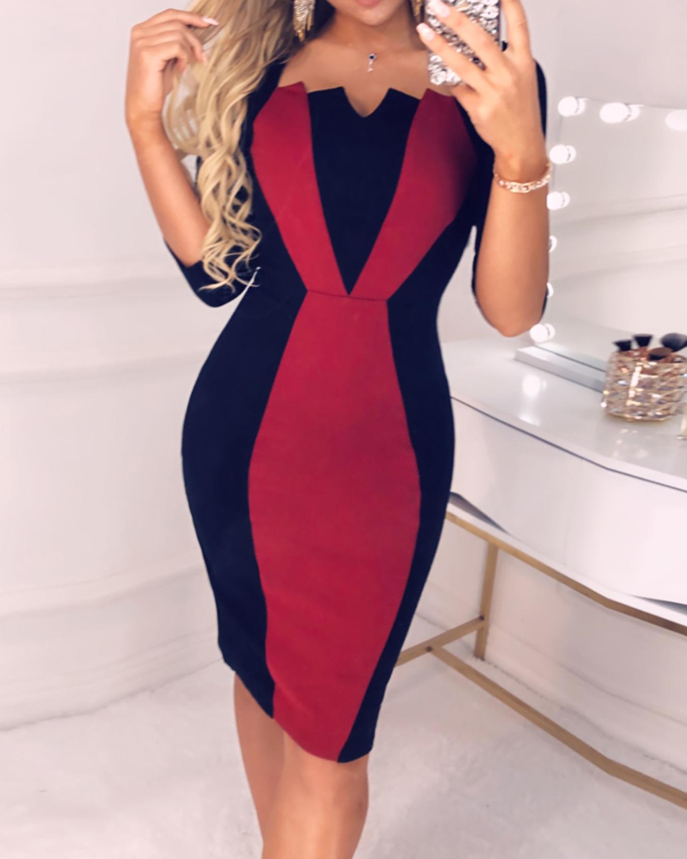 

Two Tone Cut And Sew Bodycon Dress, Wine red