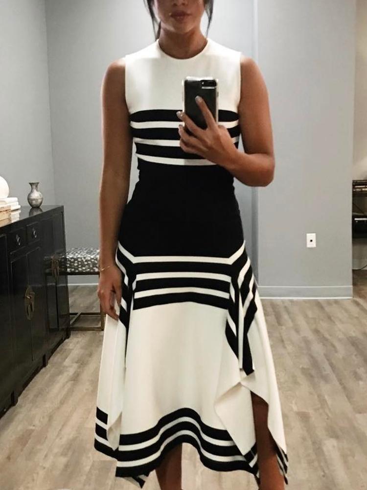 

Contrast Stripes Splicing Irregular Hem Dress