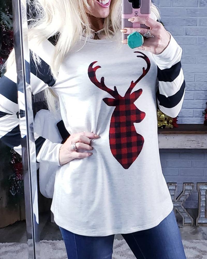 

Christmas Moose Print Casual T-Shirt, White