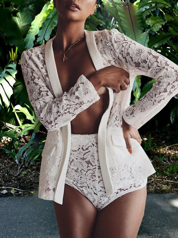 

Lace Long Sleeve Coat & Sexy Shorts Sets