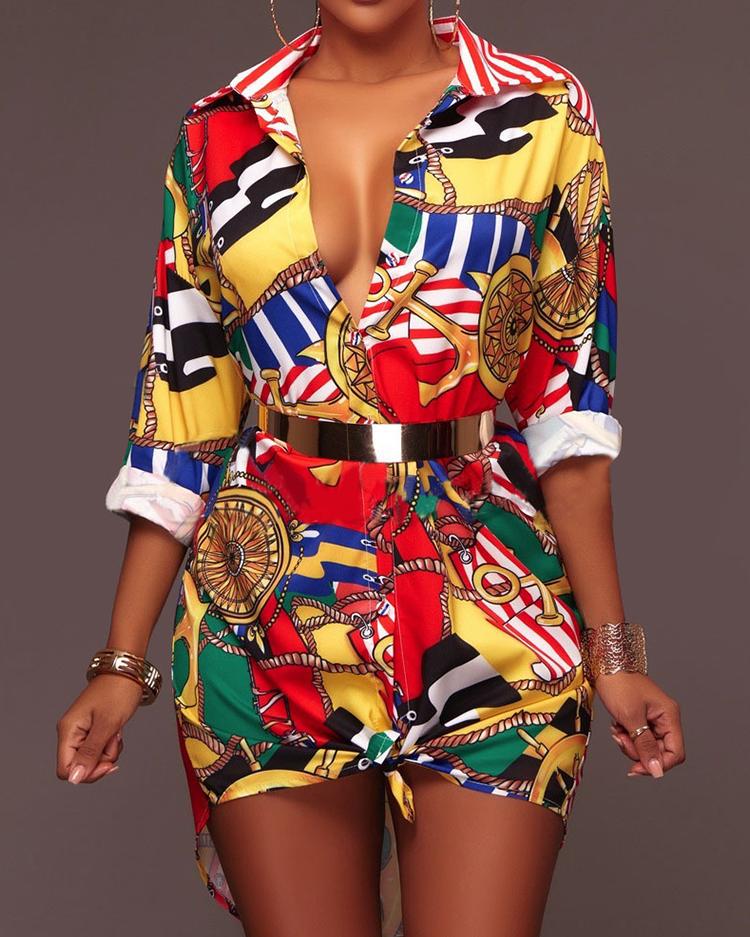 

Multicolor Print Casual Shirt Dress - Multicolor