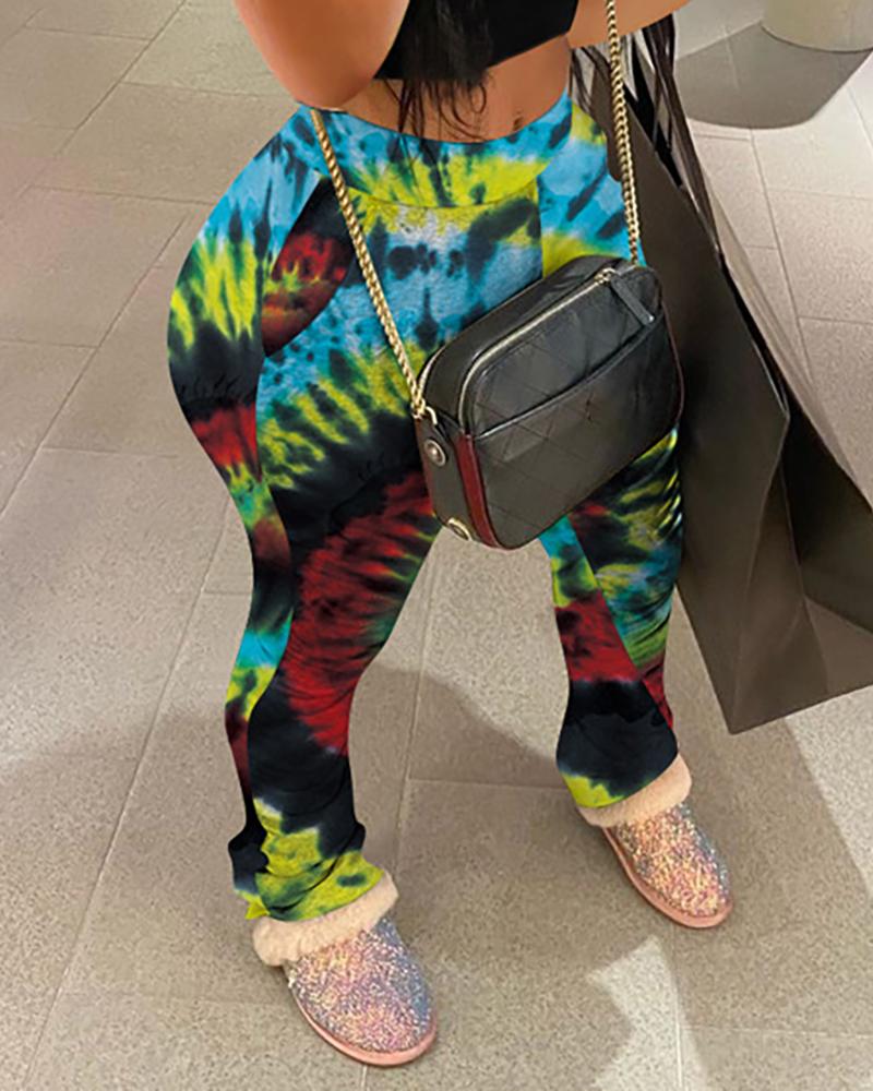 

Tie Dye Butterfly Print Casual Long Pants, Black