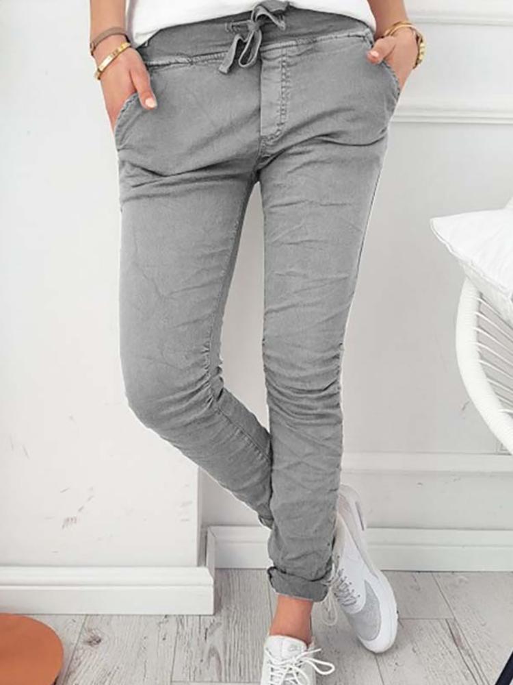 

Stylish Pocket Design Belted Skinny Pants