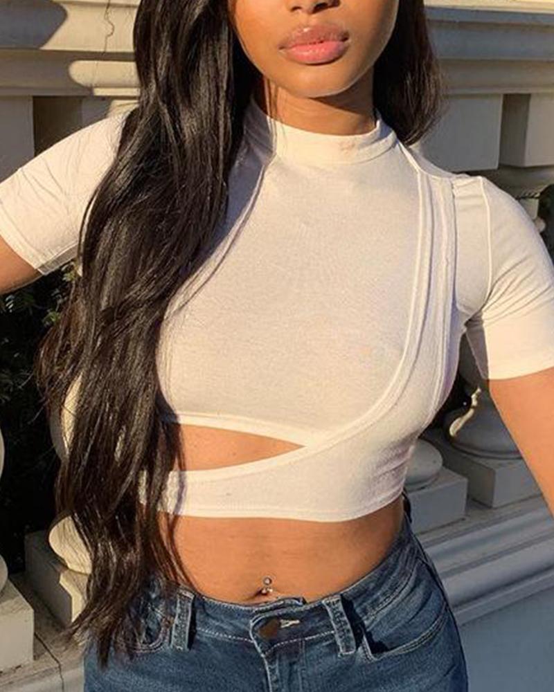 

Cut Out Short Sleeve Crop Top, White