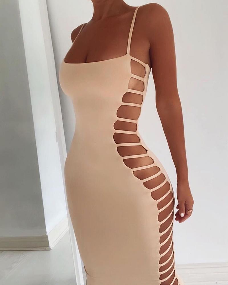 

Ladder Cutout Spaghetti Strap Midi Dress, Khaki