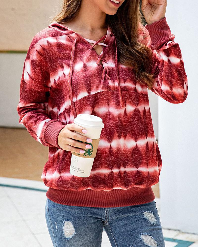 

Ombre Design Lace-Up Hooded Sweatshirt, Red