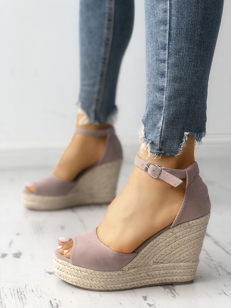 

Ankle Strap Espadrille Wedge Sandals, Light gray