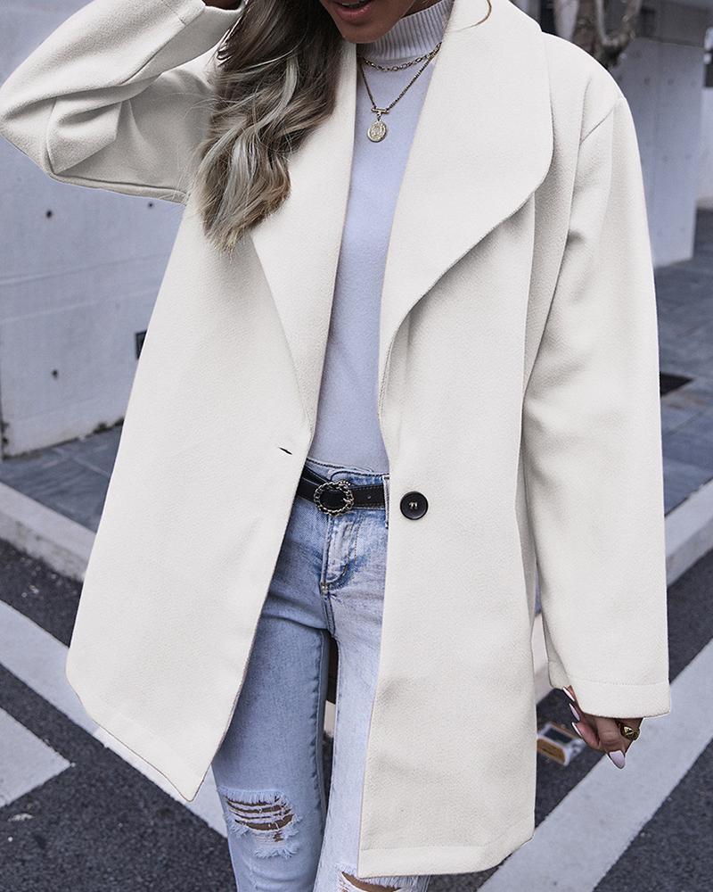 

Plain Long Sleeve Casual Coat, White