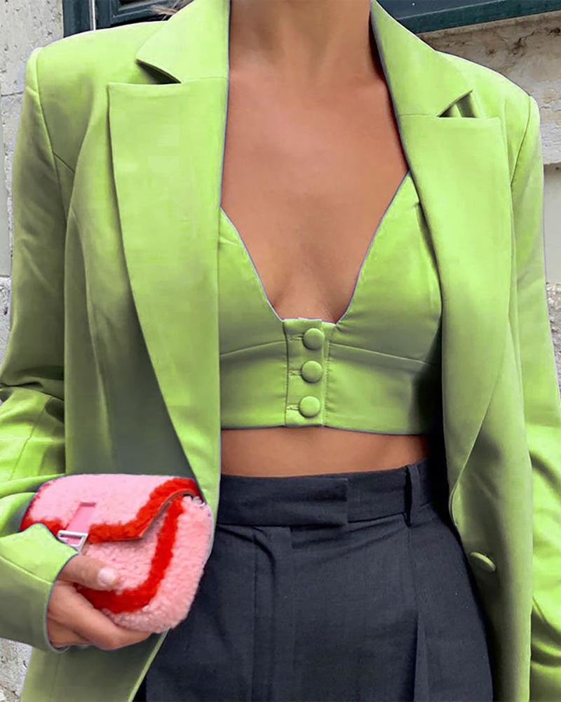 

Pocket Design Solid Long Sleeve Blazer Coat, Green