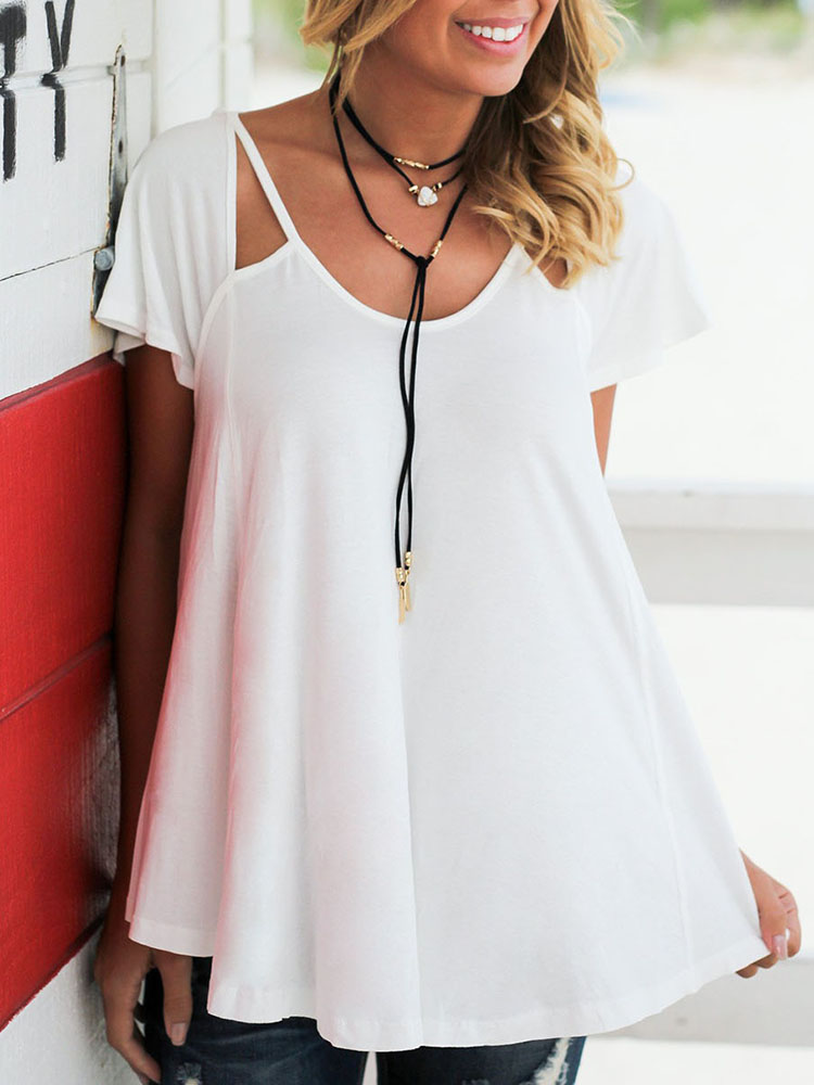 

Stylish Strappy Cut Out Casual Pleated Blouse, Wine red;blue;white;black;army green
