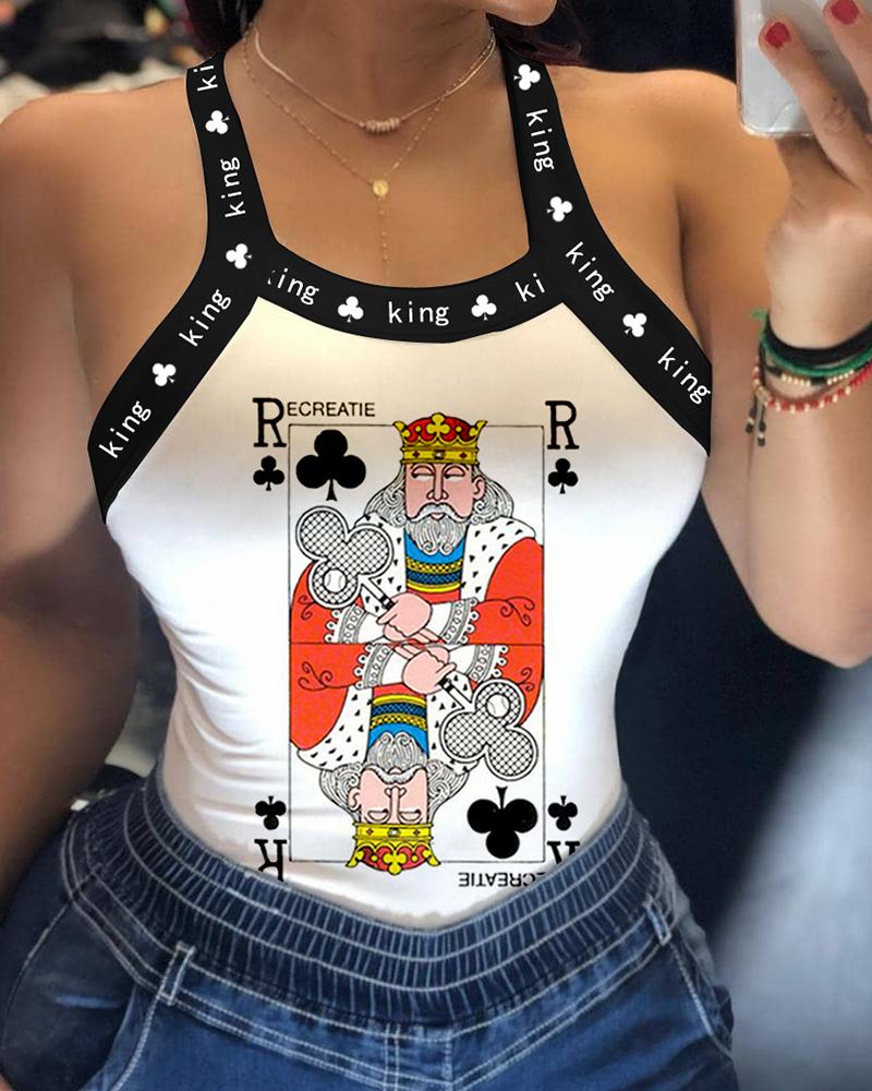 

Poker Print Thick Strap Sleeveless Top, White