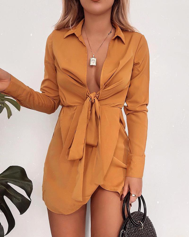 

Bnadage Knotted Front Irregular Shirt Dress