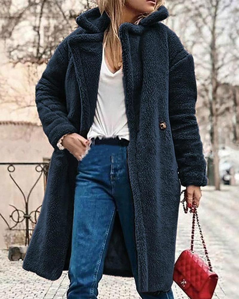 

Faux Shearling Knee Length Teddy Coat, Blue