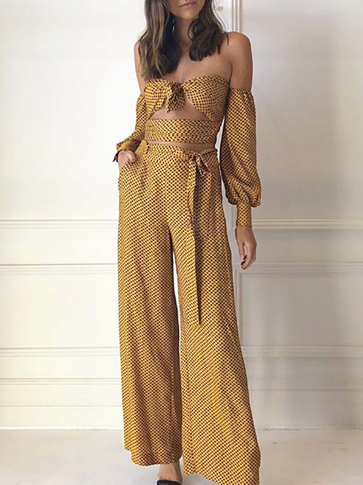 

Dot Tie Front Top & Belt Pants Sets