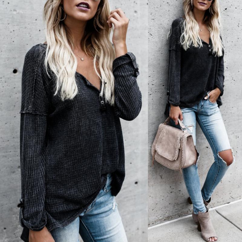 

Fashion V Neck Roll Sleeve Casual Top, Black