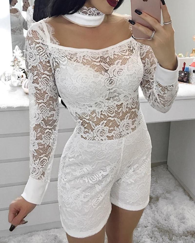 

Eyelash Lace Cut Out Romper, White