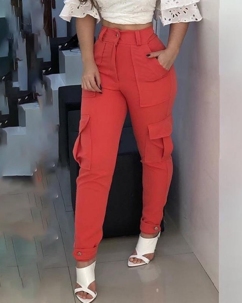 

High Waist Pocket Design Cargo Pants