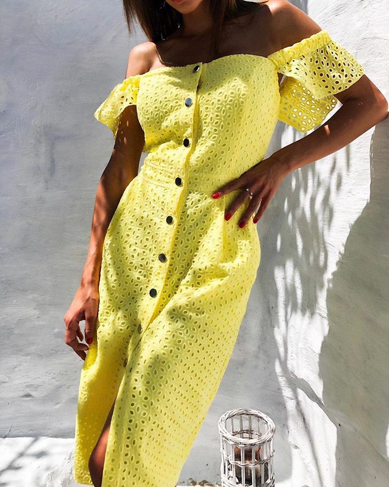 

Buttoned Hollow Out Lace Dress