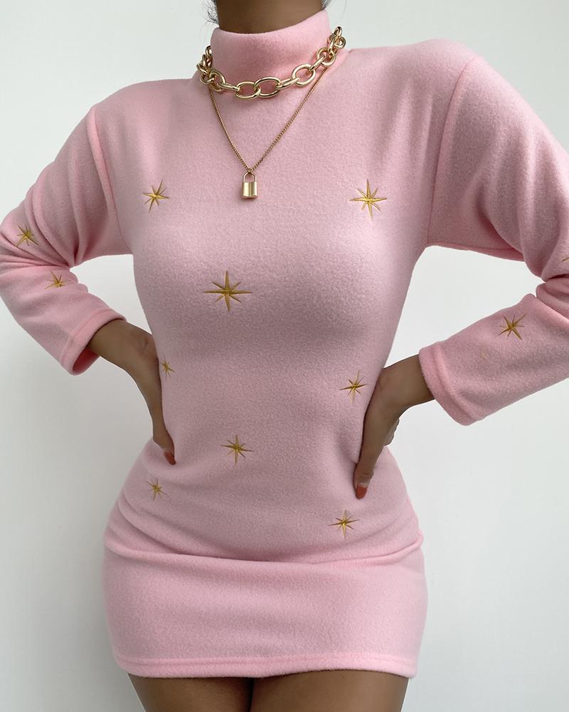 

Embroidery Fluffy Long Sleeve Dress, Pink