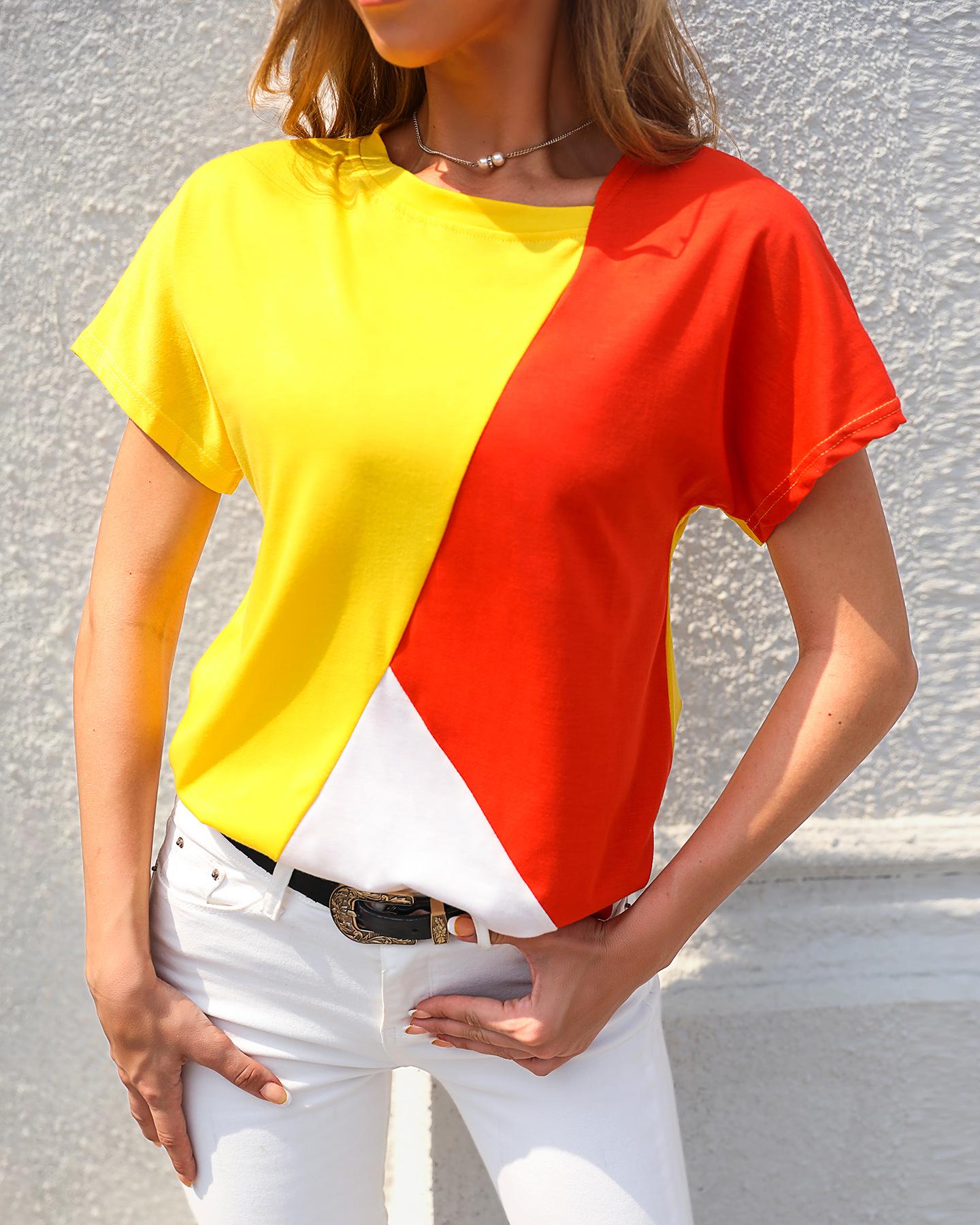 

Colorblock Insert Short Sleeve Casual T-Shirt, Orange