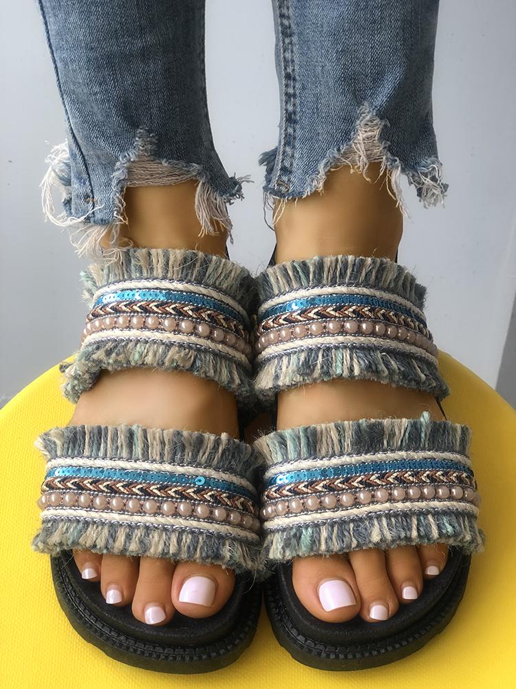 

Braided Fringe Hem Peep Toe Sandals