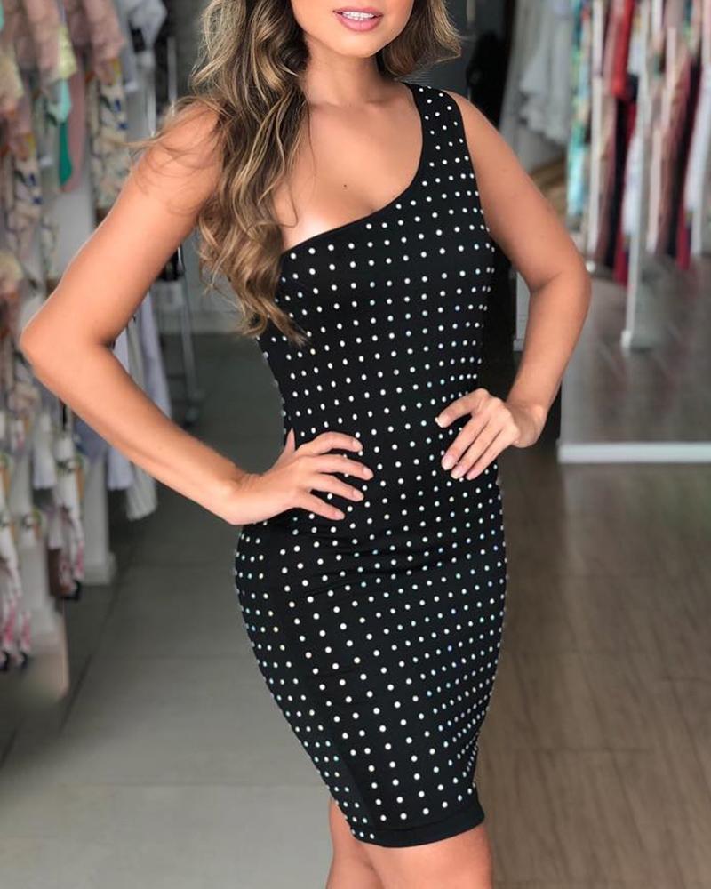 

Beaded One Shoulder Cutout Back Bodycon Dress, Black