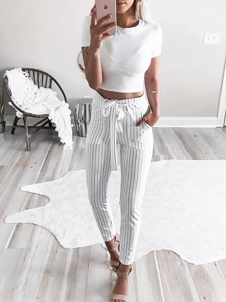 

Fashion Stripes Bowtie Slinky Pencil Pants
