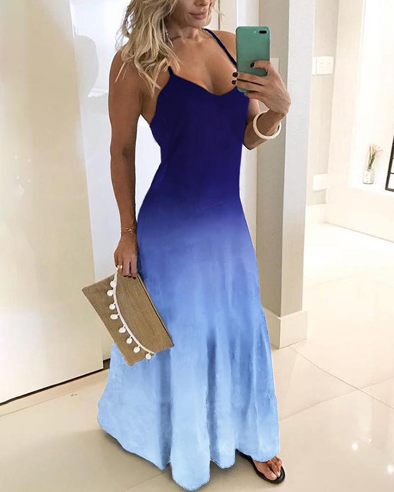 

Spaghetti Strap Gradient Color Maxi Dress, Blue