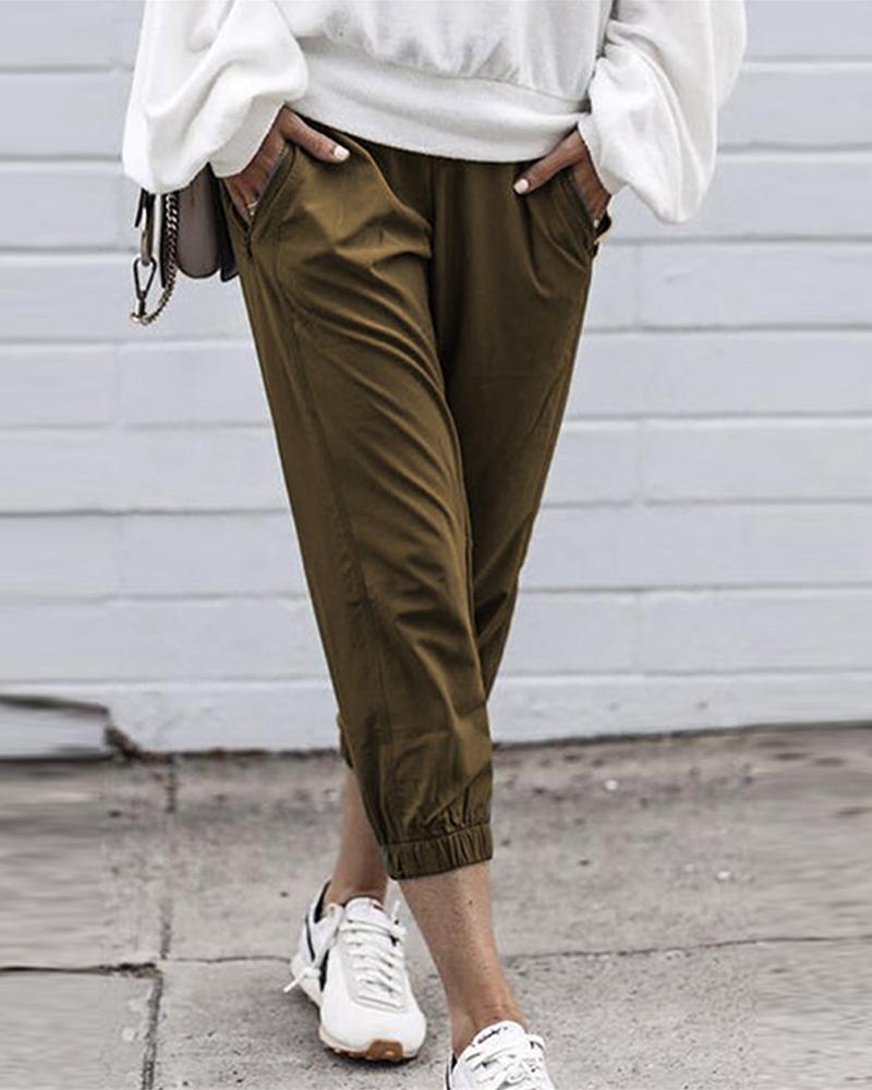 

Waistband Cuffed Pants, Brown