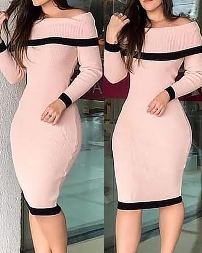 

Off Shoulder Colorblock Bodycon Dress, Pink
