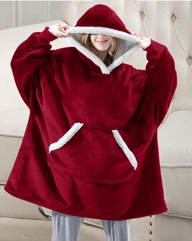 

Plain/ Plaid Pocket Design Fleece Warm Home Sleepwear, Style5