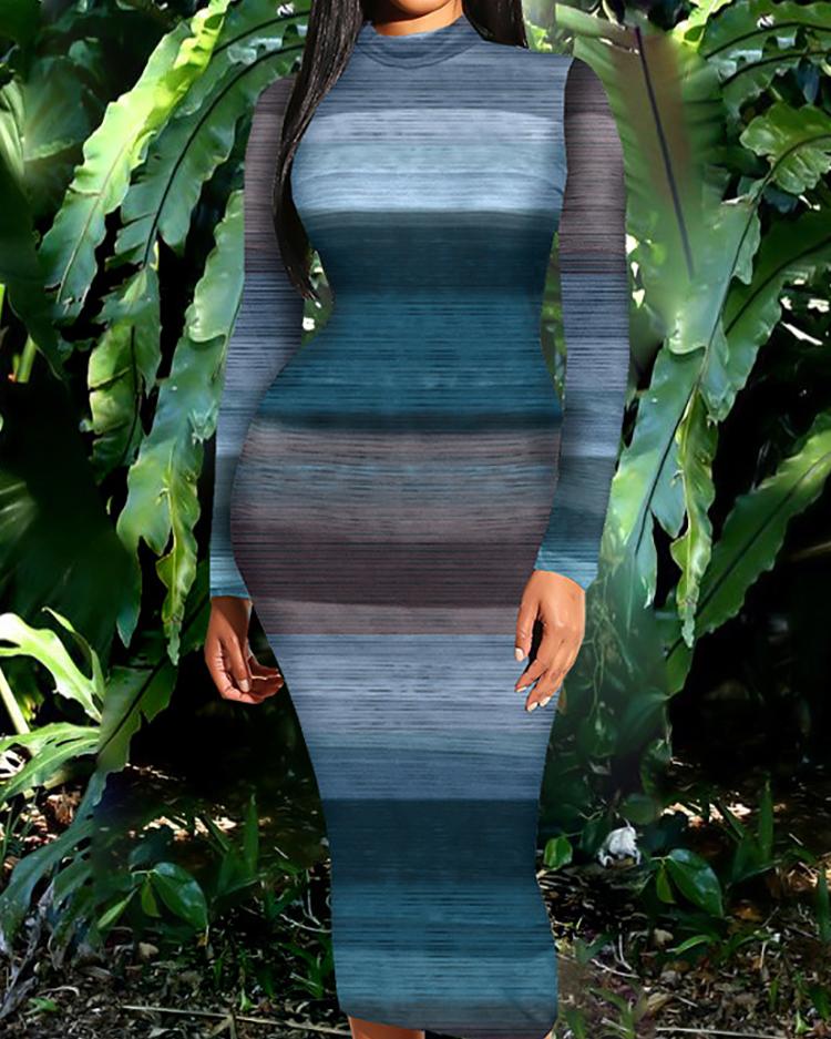 

Tie Dye Striped Mock Neck Skinny Dress, Blue