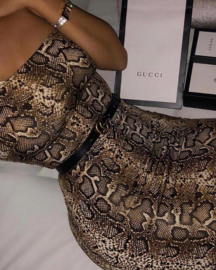 

One Sleeve Snakeskin Print Bodycon Dress